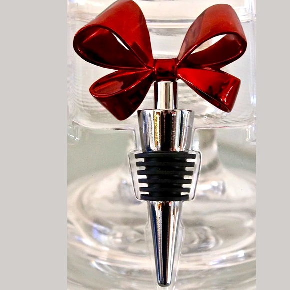 WILD EYE DESIGNS WINE STOPPER RED BOW HOLIDAY - Picture 1 of 4